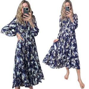 Wilfred Purple Marble Paint Print Long Sleeve Loose Fit Maxi Dress